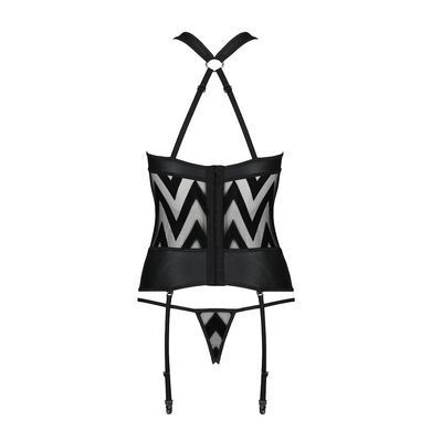 Сетчатый комплект с узором, корсет, подвязки, трусики Passion HIMA CORSET XXL/XXXL, black
