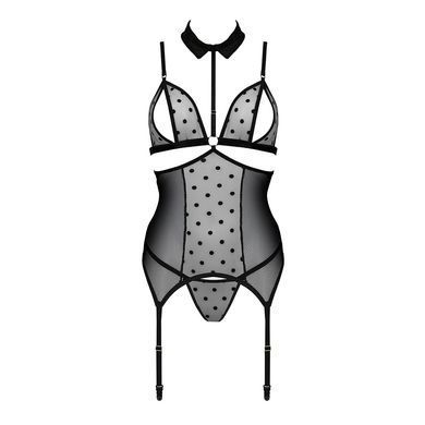 Корсет с открытой грудью Passion DOMINICA CORSET XXL/XXXL black, пажи для чулок, стринги