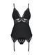 Сатиновый кружевной корсет Obsessive 810-COR-1 babydoll & thong S/M, черный, корсет, танга