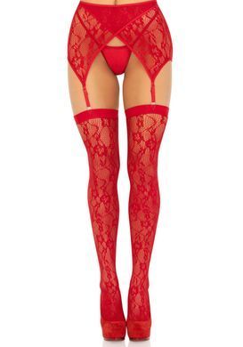 Комплект Leg Avenue Lace thigh highs & garterbelt, One Size, красный, чулки и пояс с пажами