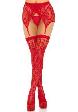 Комплект Leg Avenue Lace thigh highs & garterbelt, One Size, красный, чулки и пояс с пажами