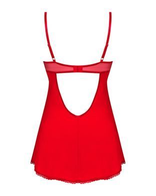 Пеньюар Obsessive Ingridia chemise & thong XL/2XL, красный, сорочка, стринги
