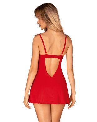 Пеньюар Obsessive Ingridia chemise & thong XL/2XL, красный, сорочка, стринги