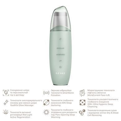 Мікрострумовий скрабер для шкіри та усунення чорних точок GESKE MicroCurrent Skin Scrubber&Blackhead Remover 9в1 green