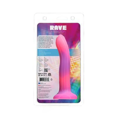 Светящийся в темноте фаллоимитатор ADDICTION Rave 8&Prime; Glow in the Dark Dildo Pink Purple, 20,3 см