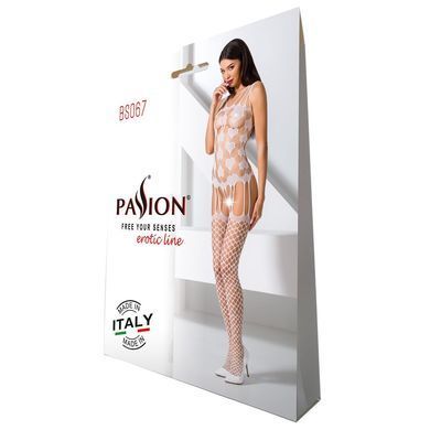 Бодистокинг Passion BS067 white, комбинезон, имитация чулок и топа на бретелях