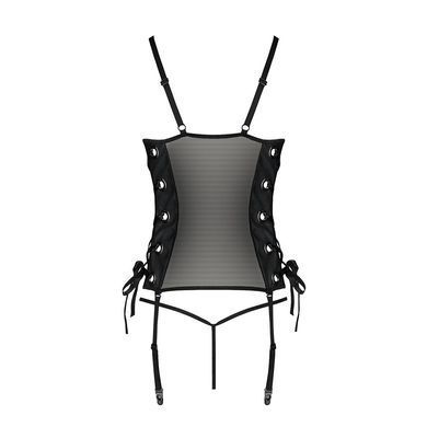 Сітчастий корсет з люверсами та знімними пажами Passion MALWIA CORSET L/XL black, екошкіра, стрінги