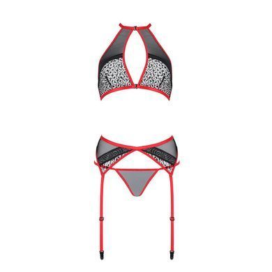 Комплект белья Passion SATARA SET S/M red, топ, пояс для чулок, стринги
