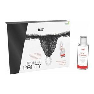 Набір Intt BRAZILIAN PANTY BLACK: трусики на зав&rsquo;язках S-XL з перлинним кільцем + полунична змазка