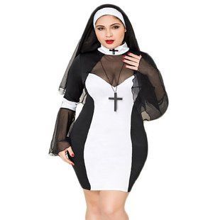 Эротический костюм монашки JSY &laquo;Грешница Лола&raquo; Plus Size Black, платье, крест, апостольник