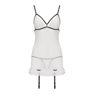 Сорочка прозрачная с пажами Passion ORIHIME CHEMISE S/M, white, трусики, стрэпы