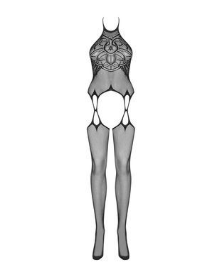 Бодистокинг Obsessive Bodystocking G316 S/M/L, цветочный декор, скрещенные подвязки