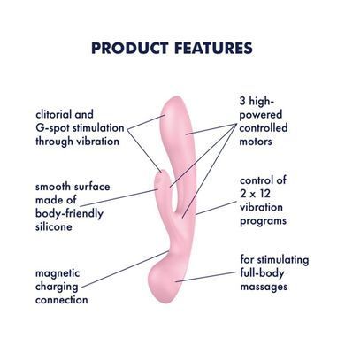 Двусторонний вибратор-кролик Satisfyer Triple Oh Pink, 3 мотора, рукоятка-массажер