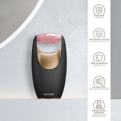 Ролер-масажер для обличчя з рожевим кварцом GESKE SmartAppGuided Rose Quartz Roller 5in1 gray