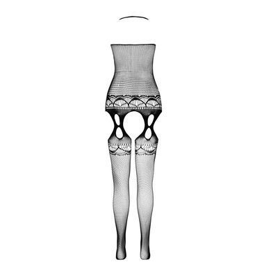 Бодістокінг Passion ECO BS006 black, з доступом, халтер, імітація підв&rsquo;язок