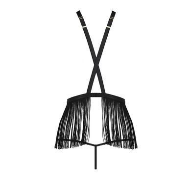 Комплект белья Passion Exclusive INDRA SET OpenBra S/M, black, стринги, портупея с бахромой
