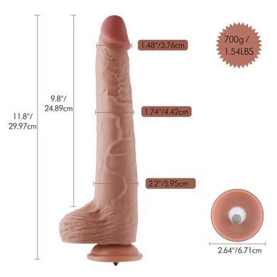 Фаллоимитатор 11.8&Prime; с вибрацией для секс-машин Hismith Silicone Dildo with Vibe, KlicLok, пульт ДУ