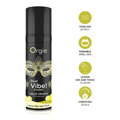 Жидкий вибратор Orgie Dual Vibe! Lemon Gin And Tonic Kissable Liquid Vibrator, 15 мл