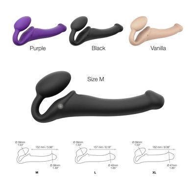 Безремневой страпон с вибрацией Strap-On-Me Vibrating Violet L, диам. 3,7см, пульт ДУ, регулируемый