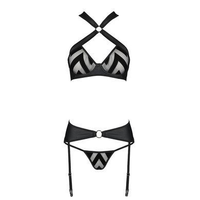 Сетчатый набор с узором, бюстгальтер, трусики, пояс для чулок Passion HIMA SET S/M black