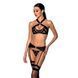 Сетчатый набор с узором, бюстгальтер, трусики, пояс для чулок Passion HIMA SET S/M black
