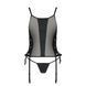 Сетчатый корсет с люверсами и съемными пажами Passion MALWIA CORSET S/M, black, эко-кожа, стринги
