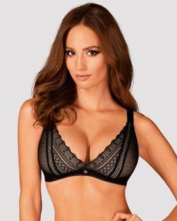 (SALE) Мереживний бюстгальтер із трикутною чашкою Obsessive Estiqua bra M/L, чорний, широкі лямки