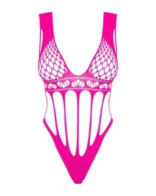 Сетчатый бодистокинг с продольными вырезами Obsessive B121 teddy S/M/L, розовый