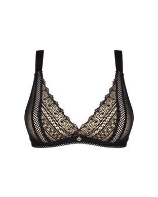 (SALE) Мереживний бюстгальтер із трикутною чашкою Obsessive Estiqua bra M/L, чорний, широкі лямки