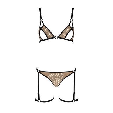 Еротичний комплект спідньої білизни Passion GABI SET XXL/XXXL beige, трусики з гартерами