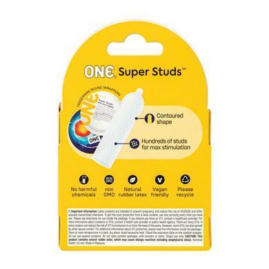 Презервативы ONE Super Studs, 3 шт, с точечным рельефом, со смазкой, упаковка &mdash; картонная коробка