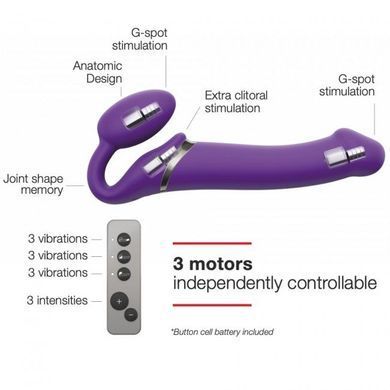 Безремневой страпон с вибрацией Strap-On-Me Vibrating Violet XL, диам. 4,7см, пульт ДУ, регулируемый