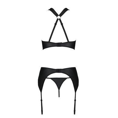 Сетчатый набор с узором, бюстгальтер, трусики, пояс для чулок Passion HIMA SET XXL/XXXL black