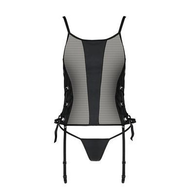 Сетчатый корсет с люверсами и съемными пажами Passion MALWIA CORSET 2XL/3XL black, эко-кожа, стринги