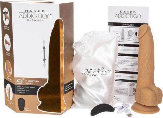 Фаллоимитатор с пульсацией Naked ADDICTION Dominic 9&Prime; Caramel, пульт ДУ, диаметр 4,2 см