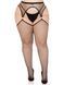 Чулки Leg Avenue Stokings with O-ring Attached Garter Belt, 1X/2X, черные, в сетку, имитация пояса