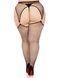 Чулки Leg Avenue Stokings with O-ring Attached Garter Belt, 1X/2X, черные, в сетку, имитация пояса