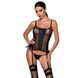 Сетчатый корсет с люверсами и съемными пажами Passion MALWIA CORSET 2XL/3XL black, эко-кожа, стринги