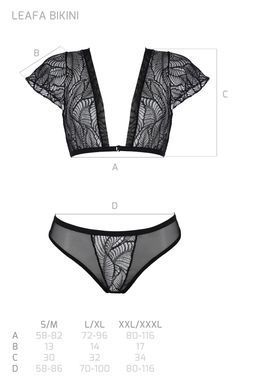 Комплект Passion LEAFA BIKINI black, XXL/XXXL, бюстгальтер-топ с рукавчиками, стринги-шортики с вырезом