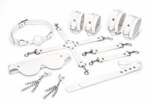 Набор Feral Feelings BDSM Kit 7 White, наручники, поножи, коннектор, маска, паддл, кляп, зажимы