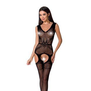 Сетчатый бодистокинг Passion BS062 One Size, Black, комбинезон, имитация чулок, открытый доступ