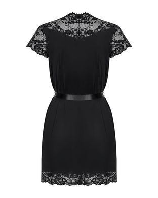 Сатиновий відкритий пеньюар на поясі Obsessive 810-PEI&ndash;1 peignoir black S/M, чорний