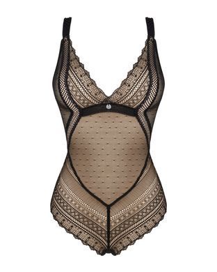 Мереживне боді з декольте Obsessive Estiqua teddy M/L, чорне, широкі лямки