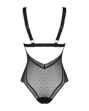 Мереживне боді з декольте Obsessive Estiqua teddy M/L, чорне, широкі лямки