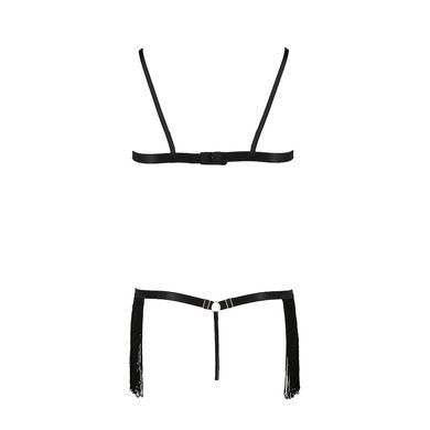 Комплект білизни Passion Exclusive KASSANDRA SET OpenBra L/XL black, ліф з бахроми, трусики-спідниця