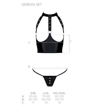 Комплект белья с открытой грудью Passion GENEVIA SET WITH OPEN BRA L/XL black, корсет, стринги