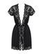 Сатиновий відкритий пеньюар на поясі Obsessive 810-PEI&ndash;1 peignoir black S/M, чорний