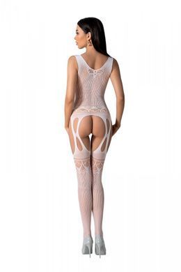 Бодистокинг с плетением на груди Passion BS099 One Size, white, открытый доступ, имитация подвязок