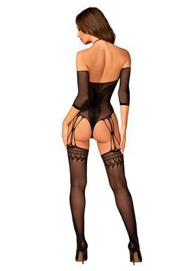 (SALE) Нейлоновий бодістокінг з імітацією панчіх Obsessive Bodystocking G333 S/M/L, black, з доступом