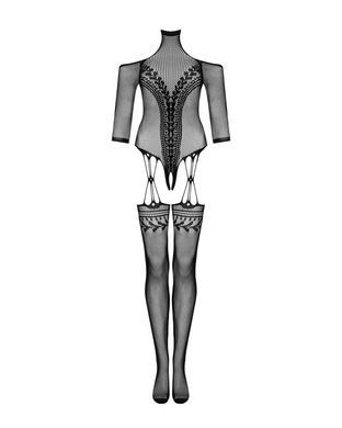 (SALE) Нейлоновий бодістокінг з імітацією панчіх Obsessive Bodystocking G333 S/M/L, black, з доступом